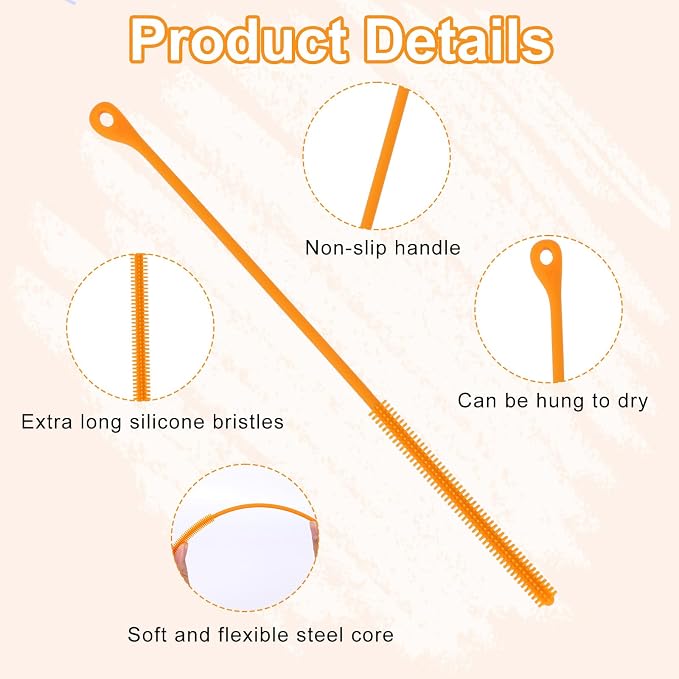 2pcs Silicone Straw Brush, 9.5in Straw Cleaner Brush Extra Long Cleaning - Image 4