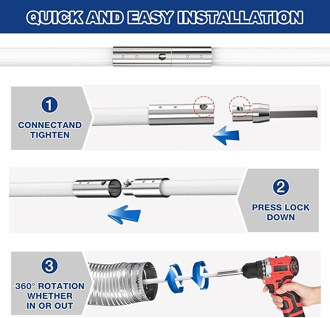 35 Feet Dryer Vent Cleaner Kit, Lint Remover, Upgraded Flexible Quick-Snap Brush - Image 5