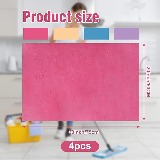 4 Pcs Multicolor Extra Large Microfiber Cleaning Cloth 30 x 20 Inch Reusable - Image 2