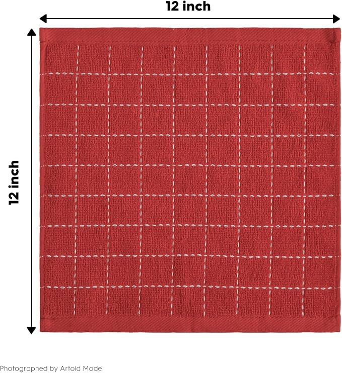 Artoid Mode Checkered Designed Cotton Red Green Terry Kitchen Dish Cloths - Image 7