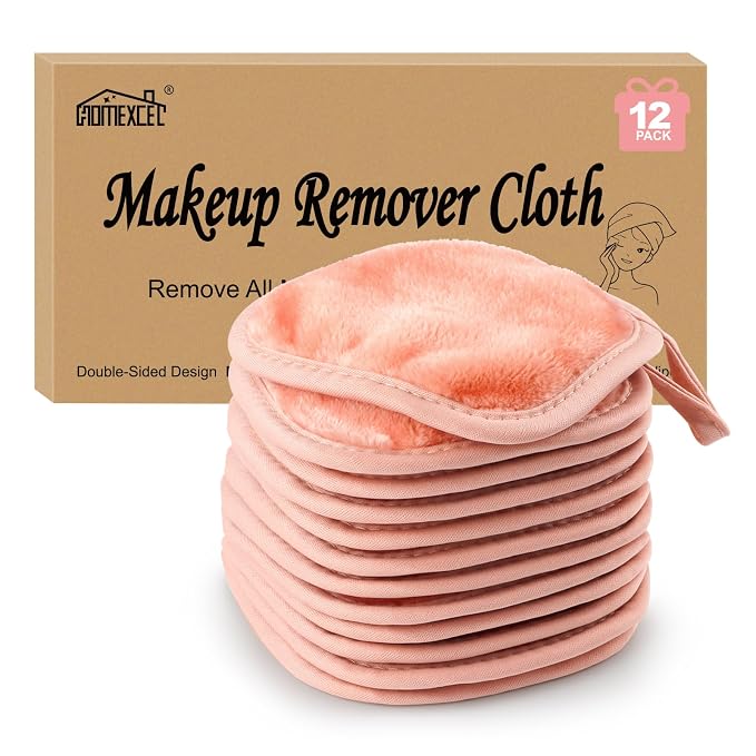 HOMEXCEL Makeup Remover Cloth 12 Pack, Reusable Makeup Remover Pads, Washable by HOMEXCEL