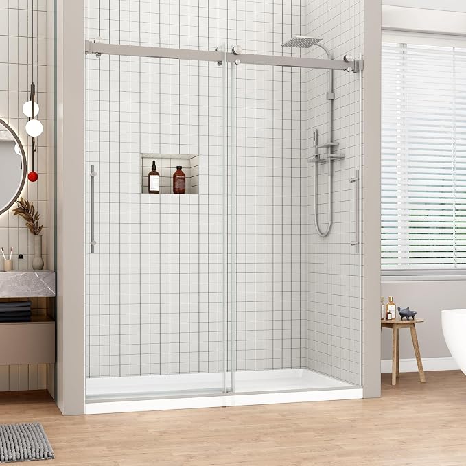 Sunrosa Frameless Double Sliding Shower Door 56 1/8"-60" W x 76" H, 5/16" Thick by ElevateYourEverydayShower