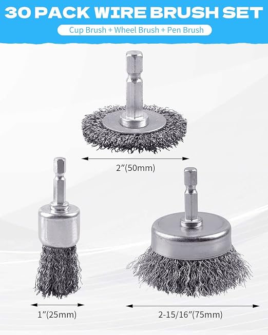 30 Pack Carbon Steel Wire Wheel Brush, Rocaris Cup Brush, Wheel Brush, Pen - Image 2