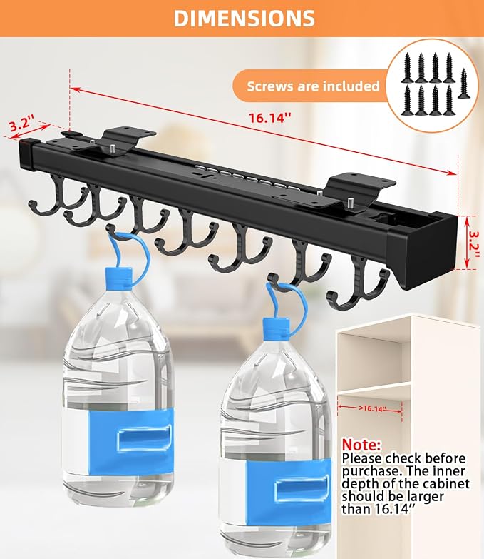 Pull Out Broom Holder With Adjustable Double Row Sliding Hook, - Image 4