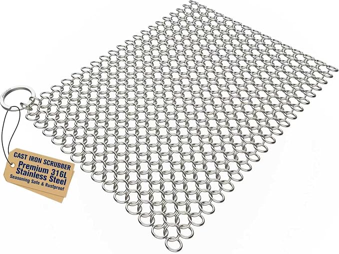 AMAGABELI GARDEN & HOME 8” x 8” 316 Stainless Steel Cast Iron Cleaner Chainmail by AMAGABELI+GARDEN+%26+HOME