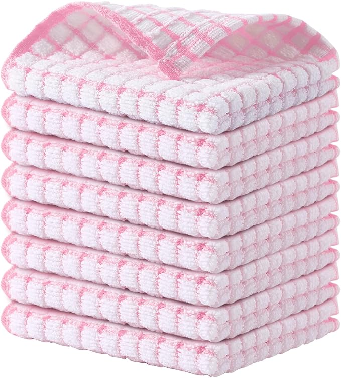 Kitinjoy Cotton 8 Pack Terry Kitchen Dish Cloths, 12 x 12 Inches Super Soft and by Kitinjoy