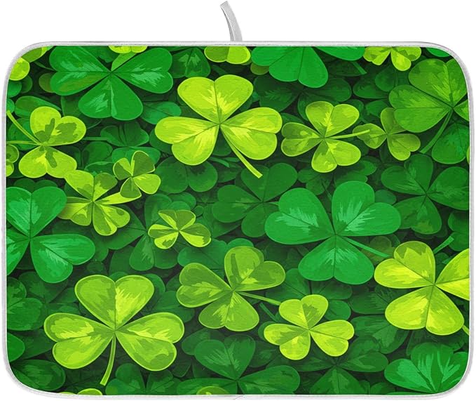 Patricks Day Shamrocks Lucky Clover Leaves Dish Drying Mat by ALAZA