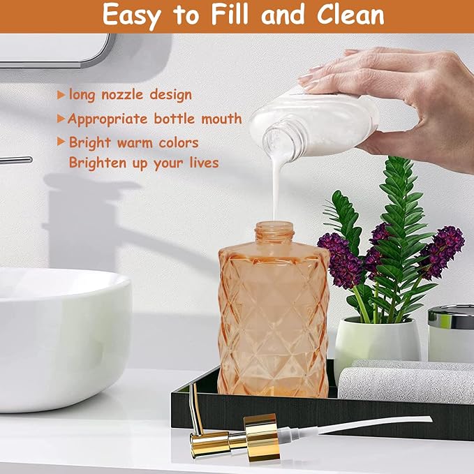 Glass Soap Dispenser with Gold Plastic Pump, 12oz Refillable Liquid Hand Soap - Image 3