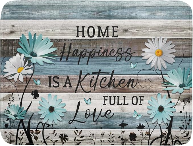 Daisy Floral Dish Drying Mat 18x24 Inches Rustic Wood Microfiber Absorbent by Giwawa