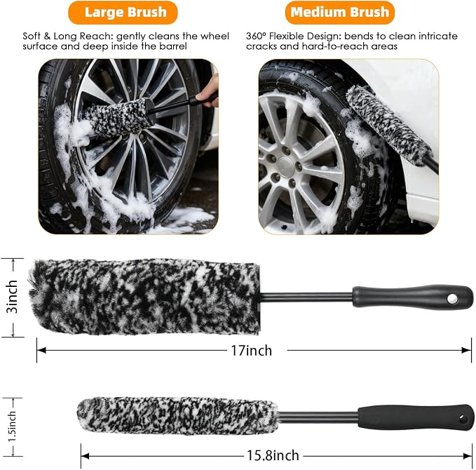 6PCS Car Rim Brushes for Cleaning Wheels, Car Detailing Cleaning Wash Brush Set - Image 3
