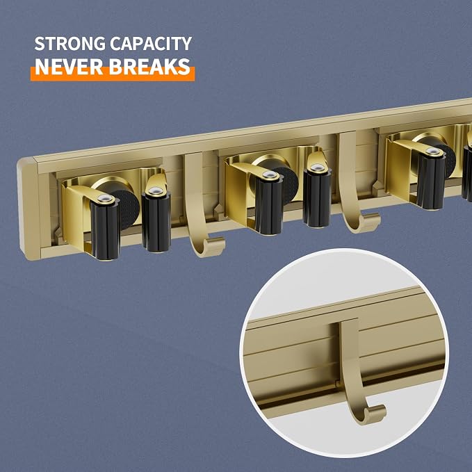 reliahom Broom Holder Wall Mount, 5 Racks - Image 2
