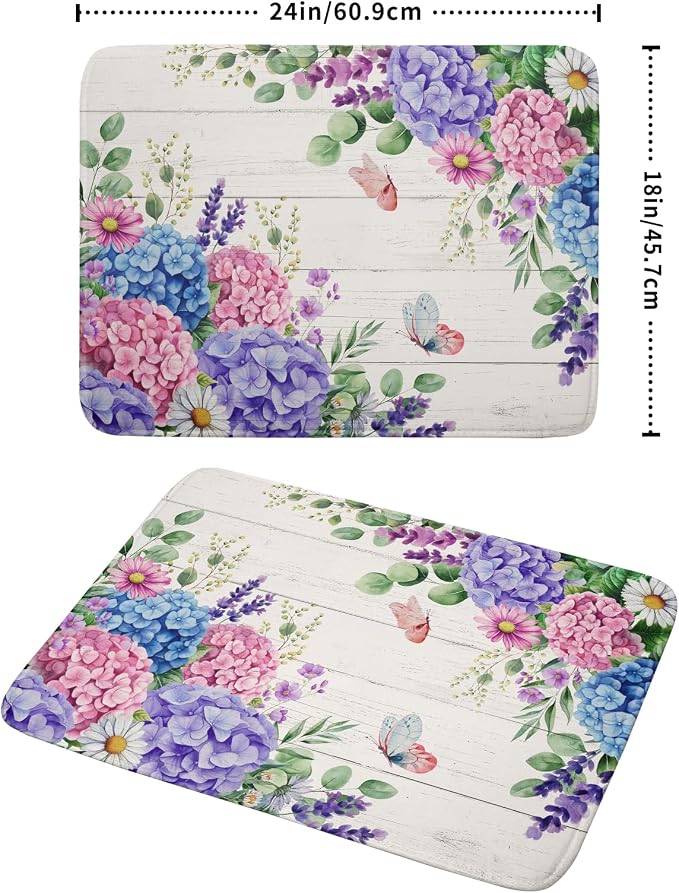 Hydrangea Floral Dish Drying Mat 18x24 inch Spring Summer Decorative Fast Dry - Image 2