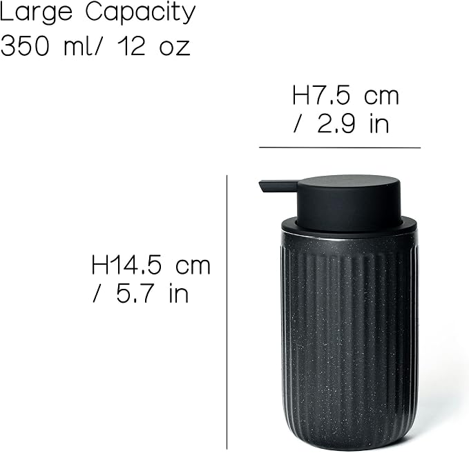 Black Ceramic Foaming Soap Dispenser, Speckled Rippled 12 oz Bottle - Image 4