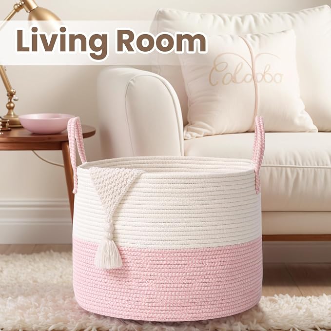 Woven Blanket Basket, 65L Large Rope Storage Bin - Image 5