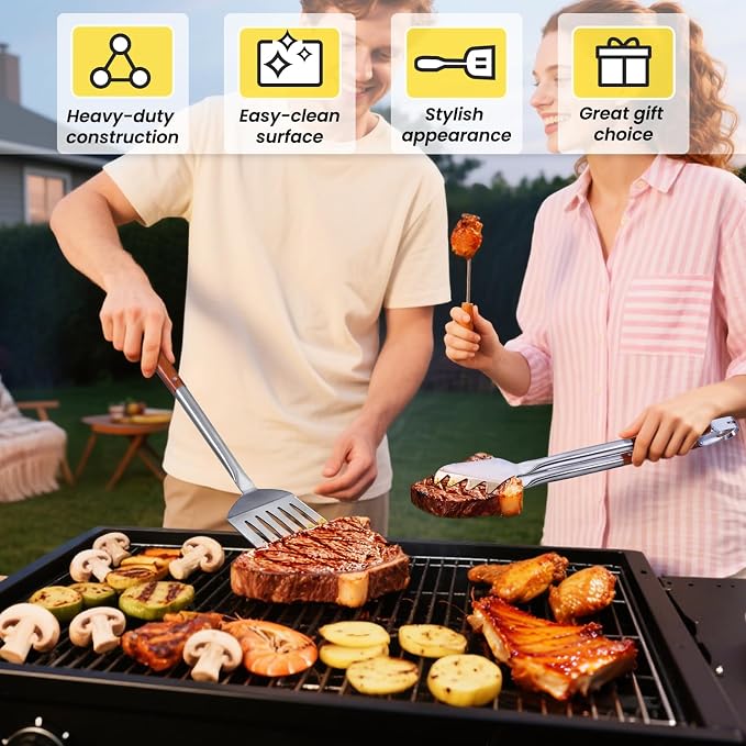 4PCS Grilling Accessories Rose Wooden BBQ Grilling Tools Set, Heavy Duty - Image 2