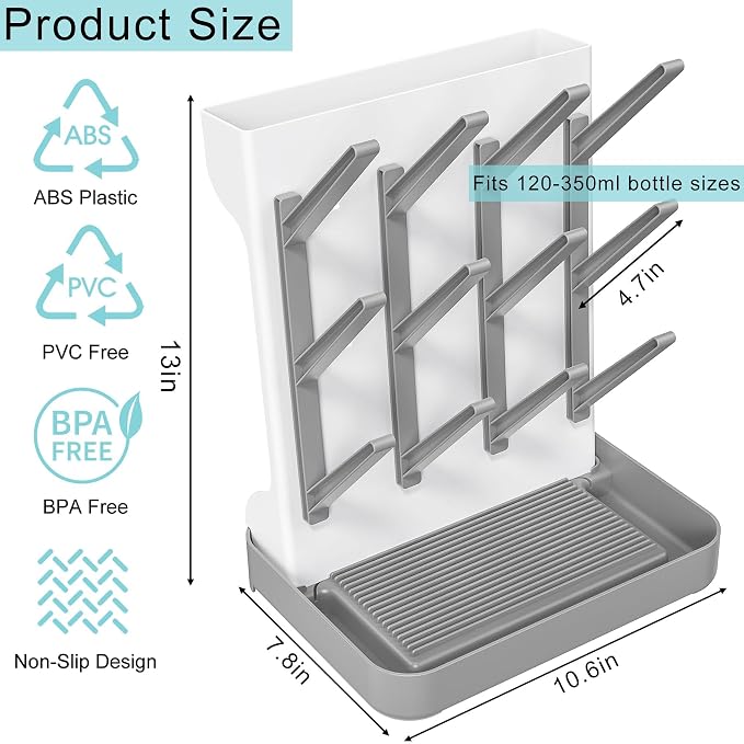 Baby Bottle Drying Rack, Vertical Bottle Rack Dryer Space Saving Bottle Drying - Image 4