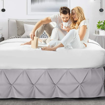 Nestl Grey Lavender Bed Skirt Full Size, Pinch Pleat Full Bed Skirt, 14" Inch Drop Full Bedskirt, Hotel Quality Grey Lavender Bed Skirts, Premium Microfiber Grey Lavender Full Bed Skirt