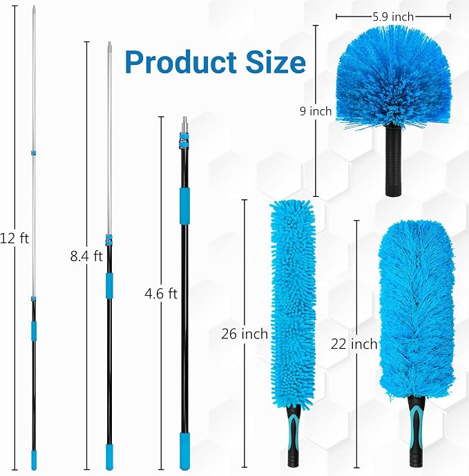 20 Feet High-Reach Cobweb Duster, Spider Web Brush & Ceiling Cleaning Kit - Image 2