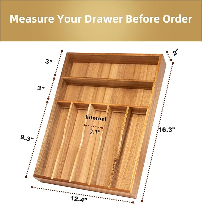 Silverware Organizer Acacia Kitchen Drawer Organizer Utensil Organizer - Image 2