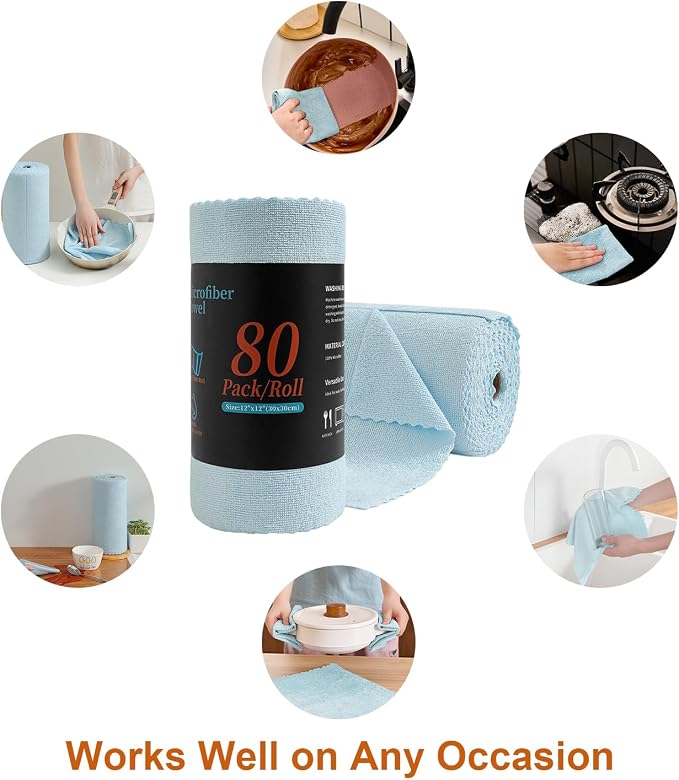 80 Pack Microfiber Cleaning Cloth Roll, Lint Free Rags & Tear Away Reusable - Image 7