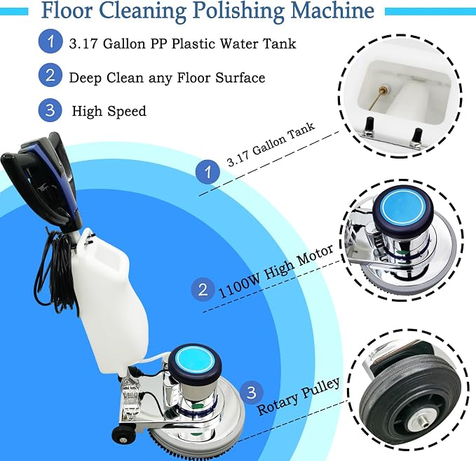 18" Commercial Floor Scrubber & Polisher Heavy Duty Multi-Surface Buffer Cleaner - Image 3