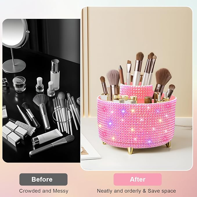 Diesisa Bling Diamond 360° Makeup Brush Holder Organizer, Rotating Makeup Brush - Image 2