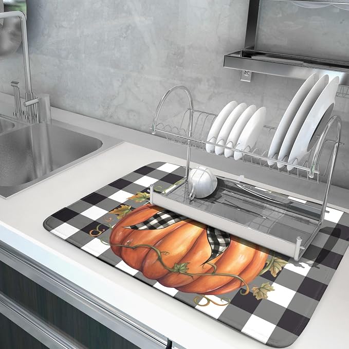 Autumn Pumpkin Drying Mats for Kitchen Counter 16×18 Inch Maple Leaves Dish - Image 6