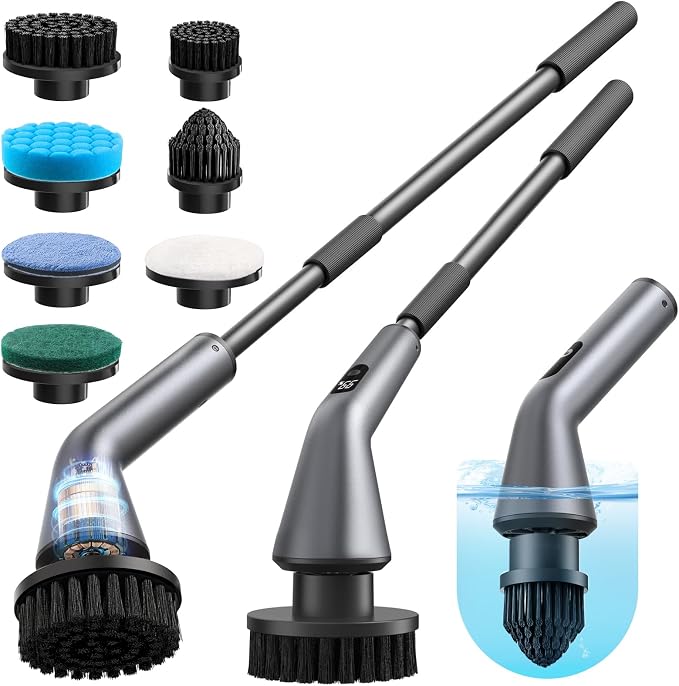 VICNOVA Electric Spin Scrubber, IPX7 Waterproof 2-Speed, Extendable Long Handle by VICNOVA