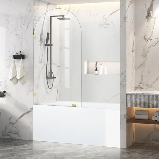 34" W X 58.25" H Tub Shower Door, Frameless Bathtub Glass Shower Door by BathStellarMall