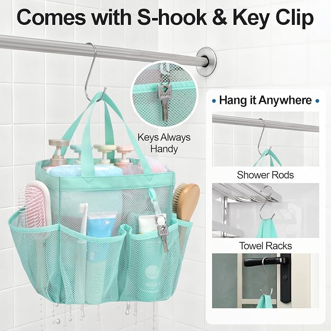 F-color Mesh Shower Caddy Portable, Upgrade Deeper 7 Pockets Shower Bag Basket - Image 7