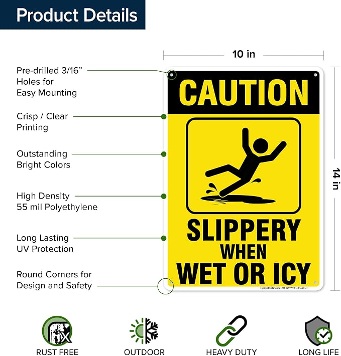 Caution Slippery When Wet Sign or ICY Sign, Fade Resistance, Indoor/Outdoor Use - Image 6