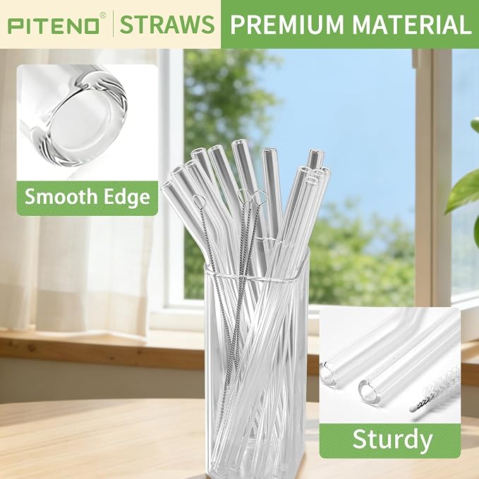 Piteno® 16-Pack Reusable Glass Straws Set, 8.5''x10MM, Milkshakes - Image 3