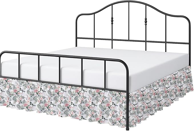 Cottington Lane Ruffled Bed Skirt Full Size with Split Corner, Brushed Microfiber Hotel Quality Dust Ruffle, 14 Inch Drop Gathered Bedskirt, Soft, Stylish, Shrink & Fade Resistant, Petal Dream