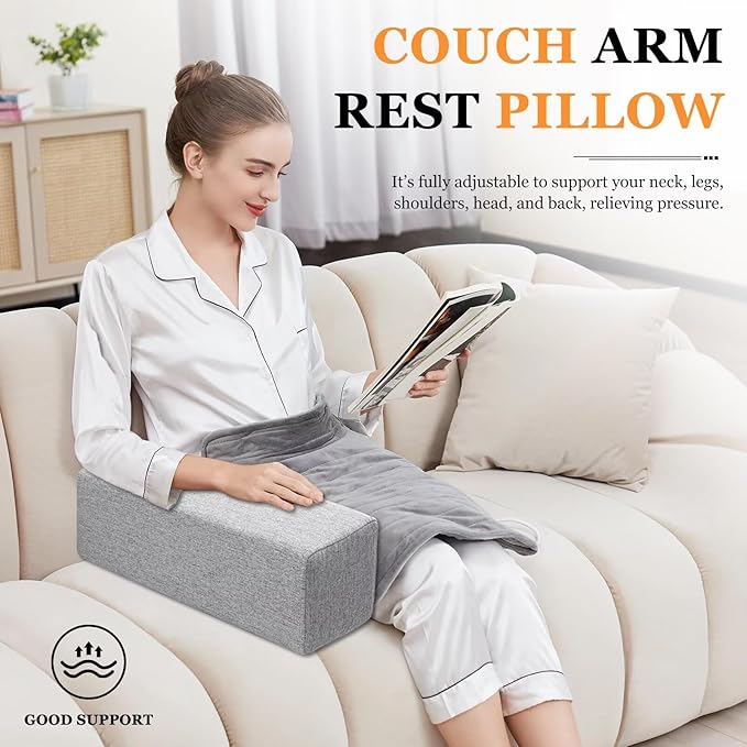 Couch Arm Rest Pillow, Linen Armrest Cushion, High Density Foam Armrest Cushion, Removable & Washable Rectangular Headboard Elbow Support for Armchair Sofa Bed,Beige-2pcs,7.9x7.9x19.7
