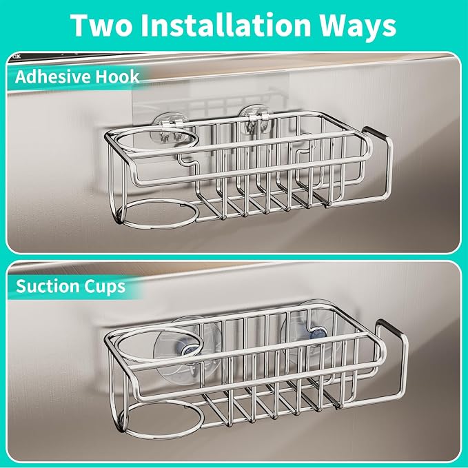 HapiRm 4 in 1 Sink Caddy Sponge Holder, SUS304 Stainless Steel Kitchen Brush - Image 3