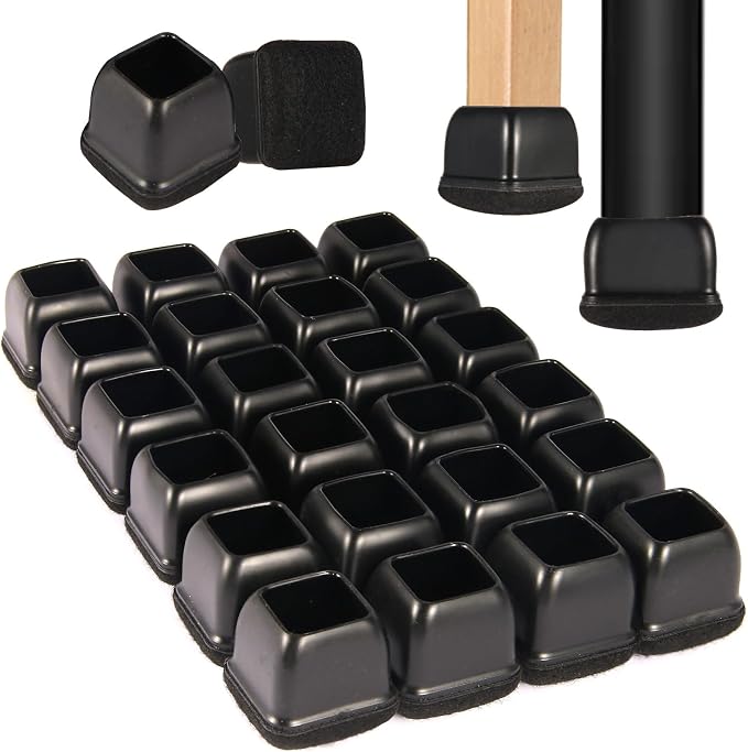 Square Chair Leg Floor Protectors Medium 24Pcs, Silicone Chair Leg Protectors by YTEACIUL