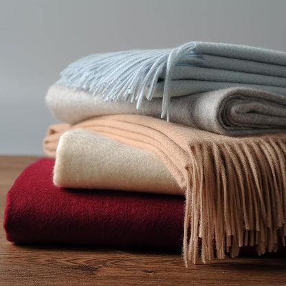 EP Mode 100% Pure Cashmere Throw Blanket for Sofa, Classic Design with Gift Box (Whisper White)