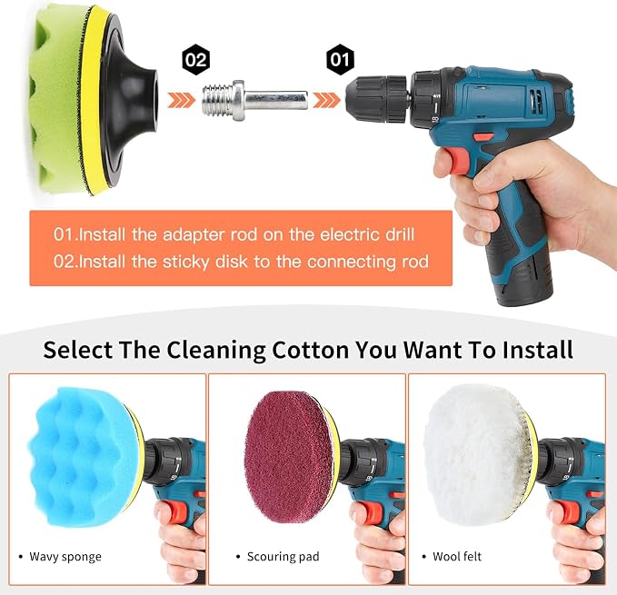 32 Pack Drill Brush Attachments Set Scrub Pads Sponge Buffing Pads Crevice - Image 3