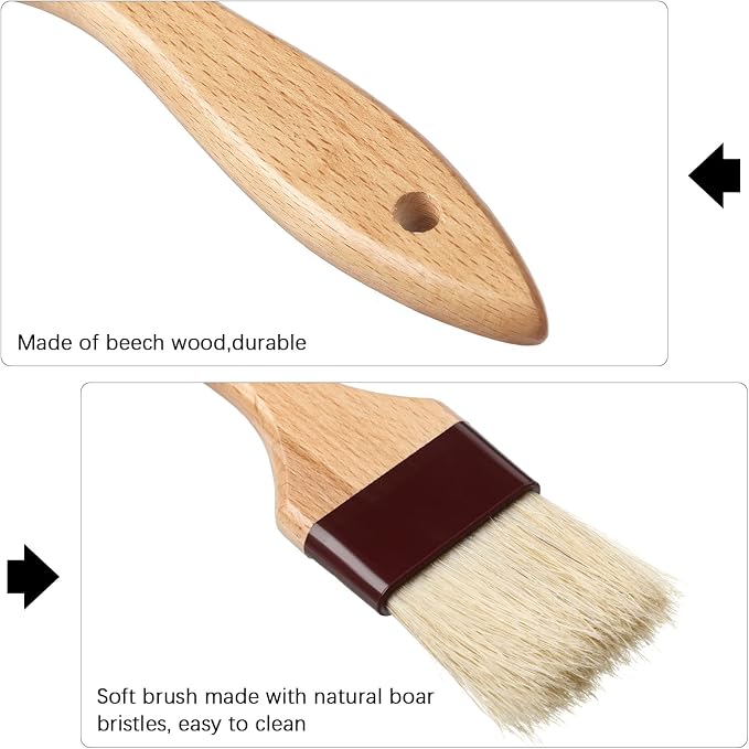 Boao Natural Bristle Pastry Brush Beech Wooden Handle Basting and BBQ Brushes - Image 3