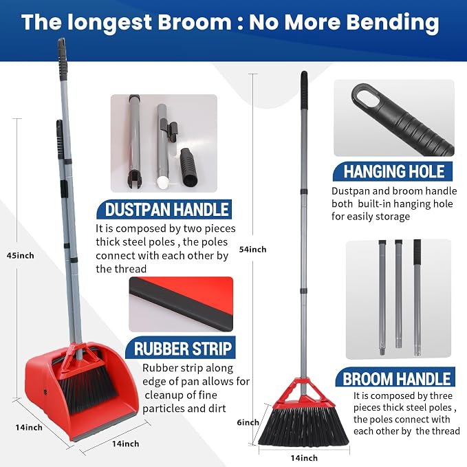 Commercial Broom and Dustpan Set, Jumbo Lobby Debris Dustpan, Heavy Duty Broom - Image 2