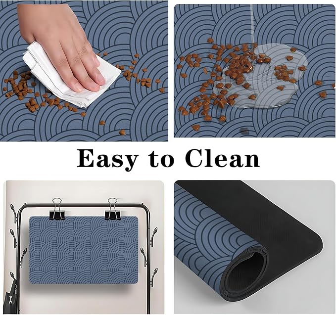 Dog Food Mat for Floors, Absorbent and Quick-Drying Pet Cat Food Mat,Anti-Fouling and Easy-to-Clean Pet Feeding Mat,Dog Bowl Mats for Messy Drinking Water Bowls.17x27inch Boho Style