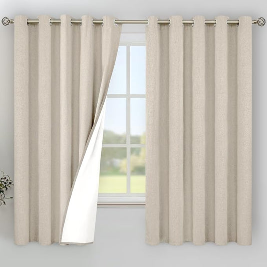 YoungsTex Oatmeal Linen 100% Blackout Curtains 63 Inch Length by YoungsTex