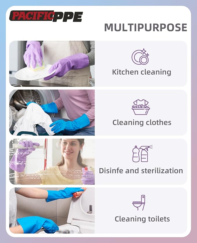 PACIFIC PPE 2 Pairs Reusable Dishwashing Cleaning Gloves, Cotton Liner - Image 5