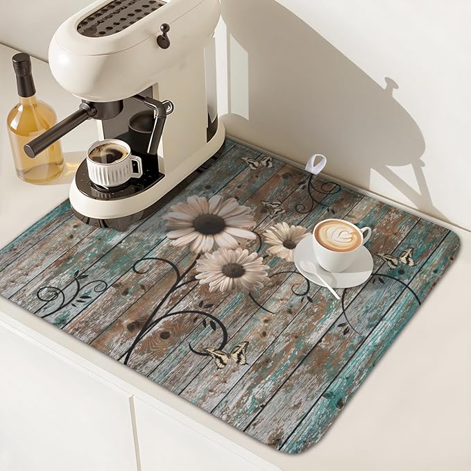 Spring Daisy Dish Drying Mat for Kitchen Counter 16 x 18 Inch Vintage Farmhouse - Image 7