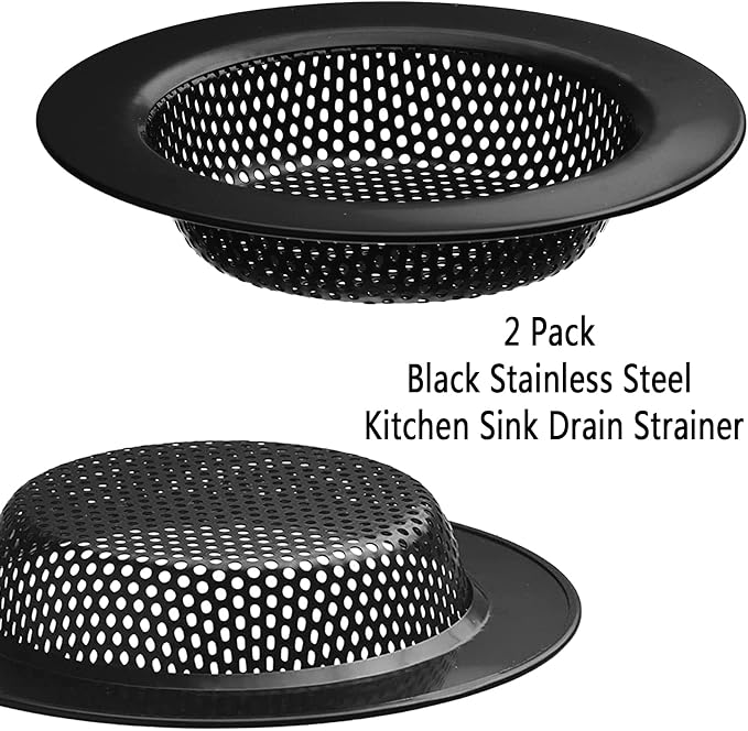 2 Pcs Black Stainless Steel Mesh Sink Drain Strainer, 4.5" Top / 3" Kitchen - Image 6