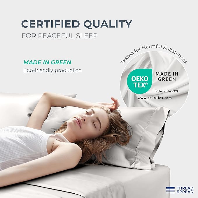 THREAD SPREAD 100% Egyptian Cotton Sheets California King Size - 1500 Thread Count 4 PC Cal King Sheets Egyptian Cotton, Cooling Sateen Sheet, High Thread Count Sheet California King - Light Grey