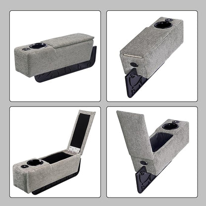 Multifunctional Sofa Armrest, Couch Armrest with Wireless Charge Stand, Removable Couch Caddy with Storage,Including LED Reading Light,Pewter
