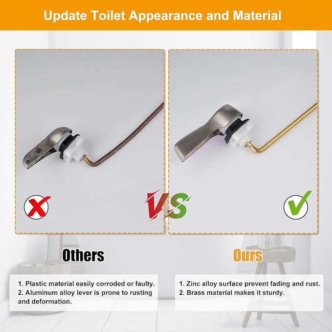 Hibbent Universal Metal Front Mount Toilet Handle Replacement Kit, Brass Toilet - Image 6