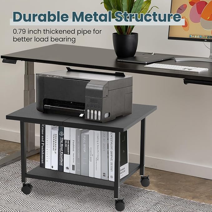Printer Stand with Storage Under Desk Shelf, Desktop Printer Stand Organizer - Image 4