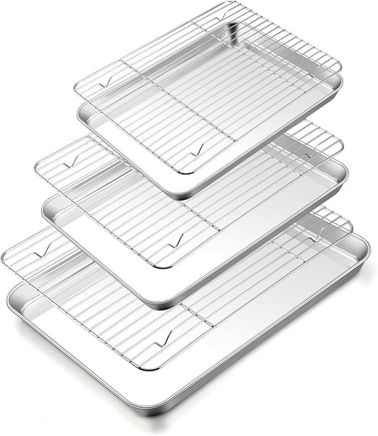 TeamFar Baking Sheet with Rack Set, 16/12.5/10.5 Inch Stainless Steel Cookie by TeamFar